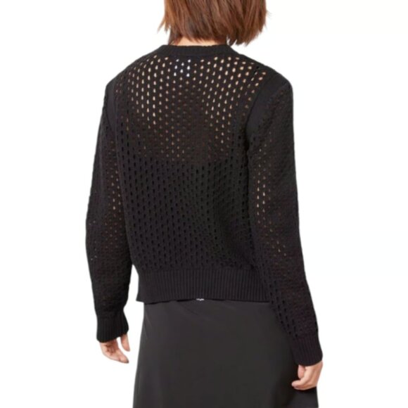 Varley Hains Open Weave Black Mesh Knit Cotton Crew Pullover Moto Zipper sz S - Picture 2 of 13